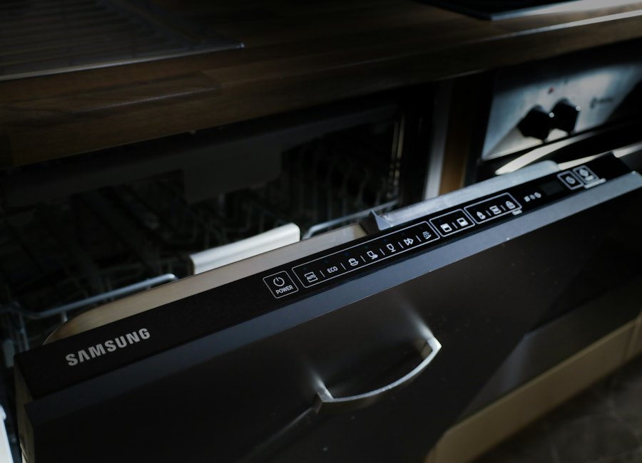 Samsung dishwasher control panel with touch buttons and display screen
